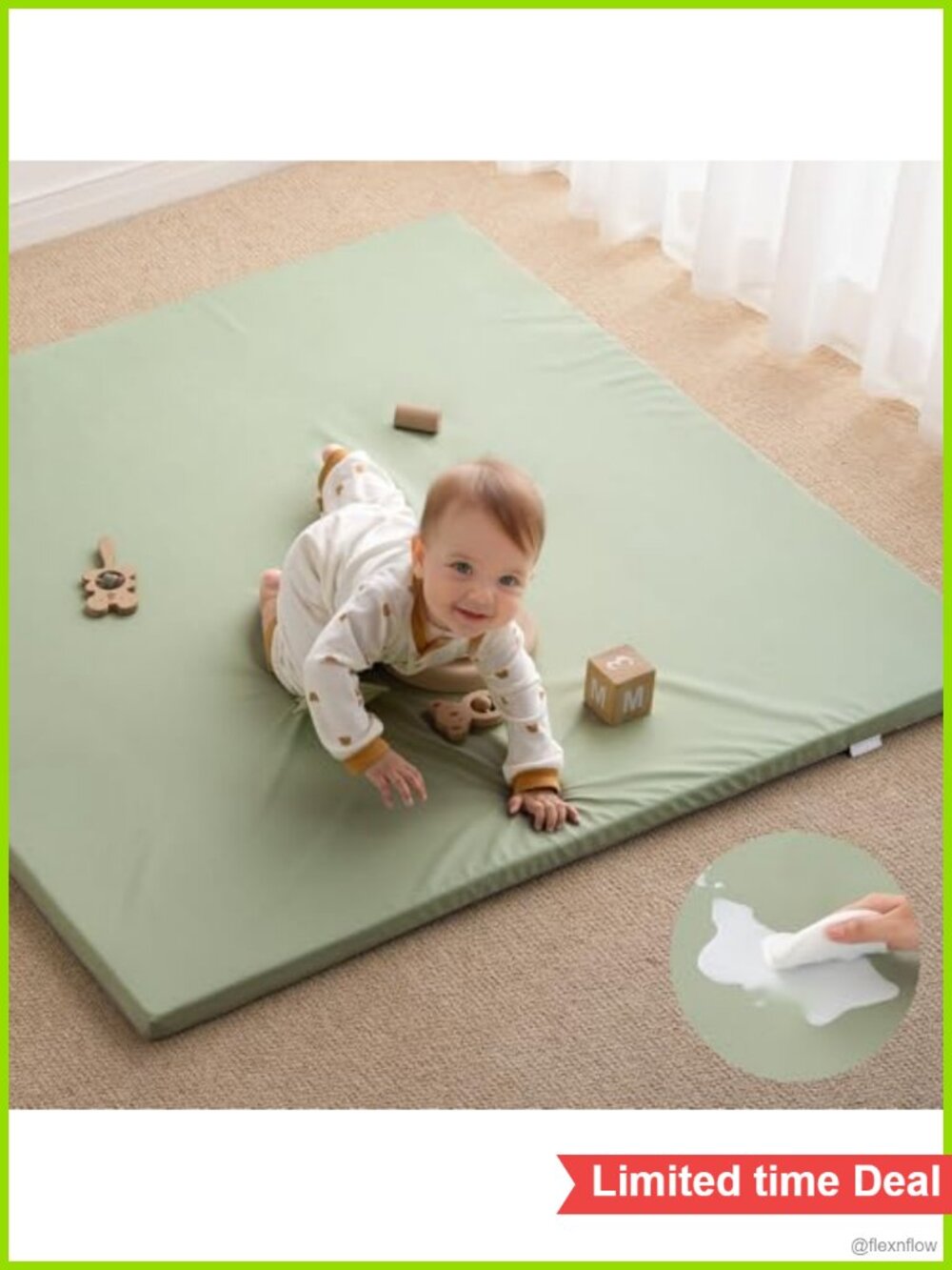 Vegan Leather Baby Playmat 47x47 Waterproof Foam Tummy Time Mat